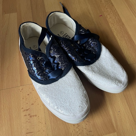 Custom Sequin Saddle Shoes Navy White Swing Lindy Hop Mens 7 / Womens 9 Sneakers - Picture 1 of 5